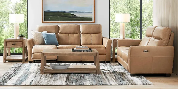 Maestro Sand Leather 5 Pc Dual Power Reclining Living Room