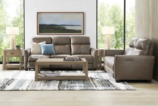 Maestro Mushroom Leather 5 Pc Dual Power Reclining Living Room