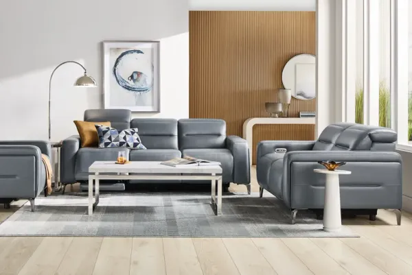 Amalfi Blue Leather 8 Pc Dual Power Reclining Living Room