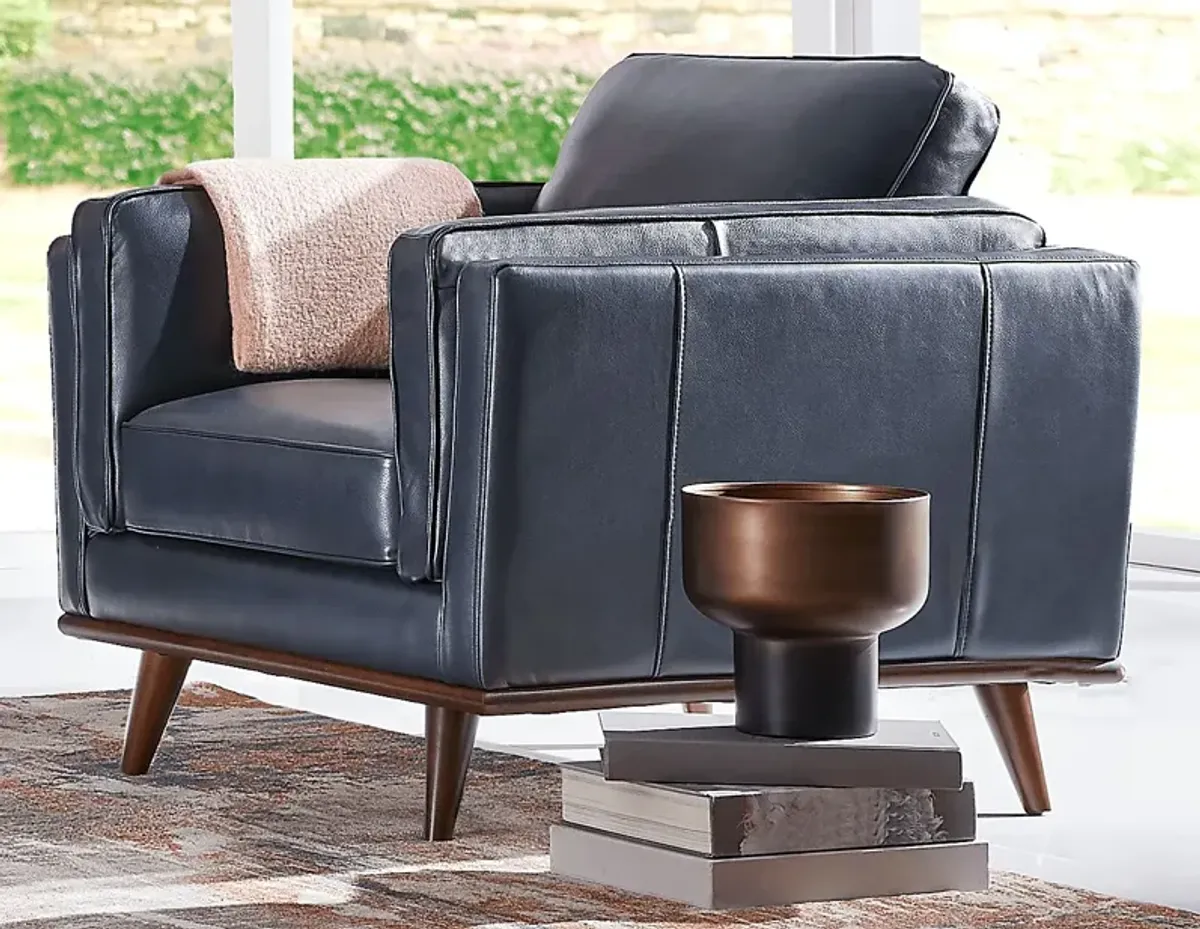 Cassina Court Navy Leather 8 Pc Living Room