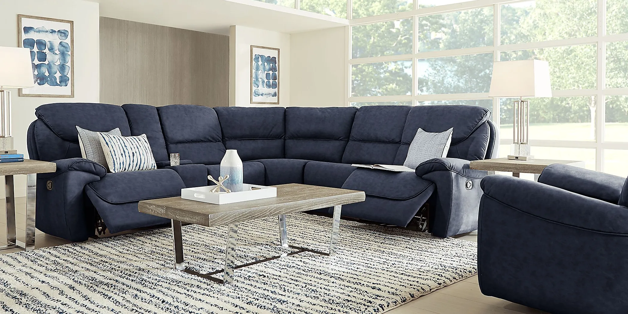 South Brook Blue 9 Pc Reclining Sectional Living Room