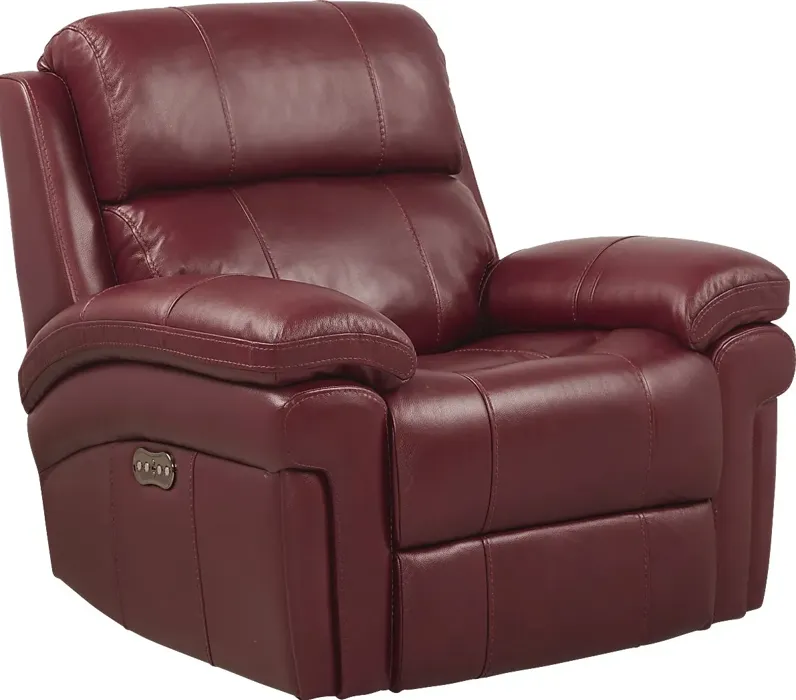 Trevino Place Burgundy Leather Dual Power Recliner
