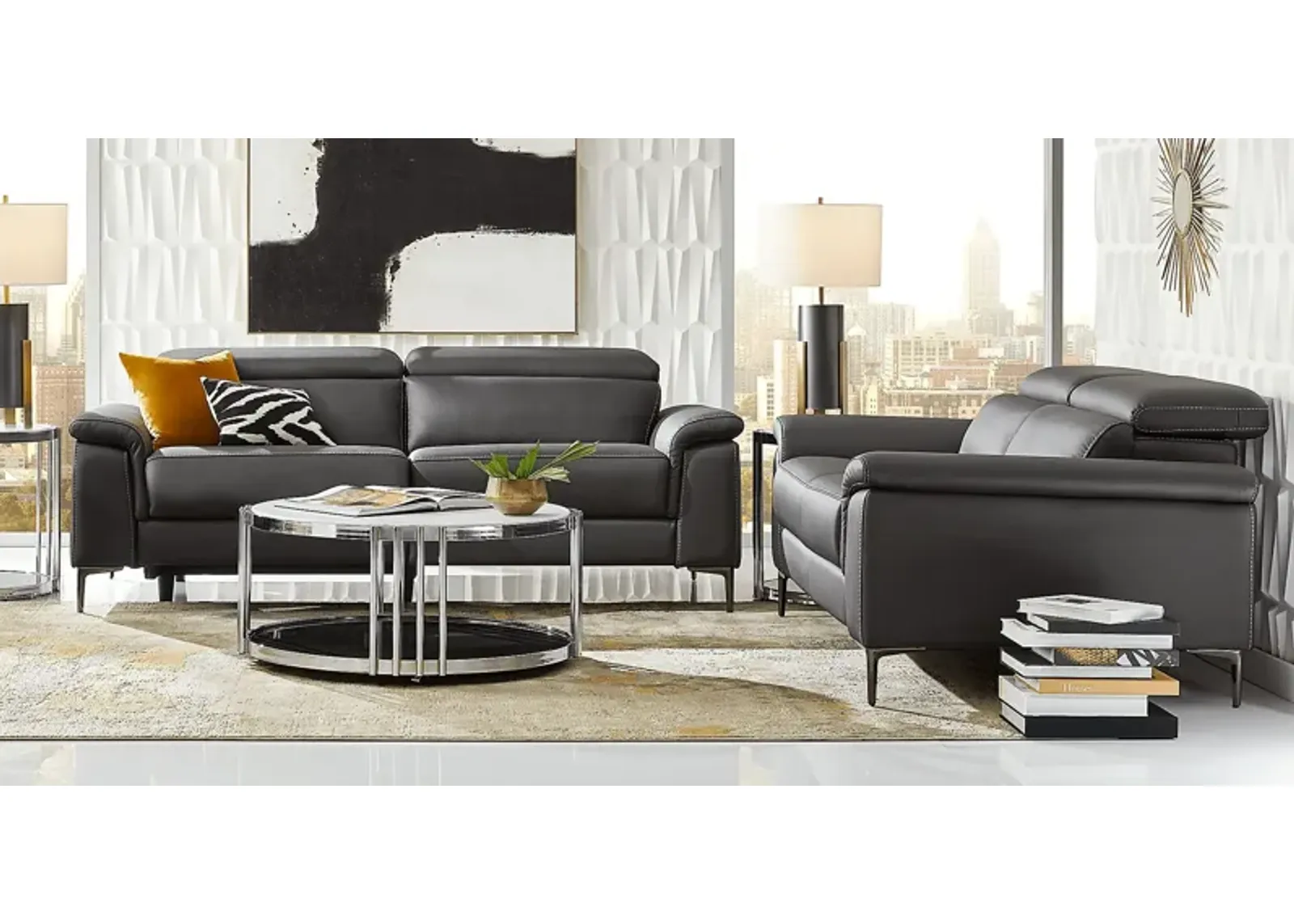 Weatherford Park Black 5 Pc Living Room with Dual Power Reclining Sofa