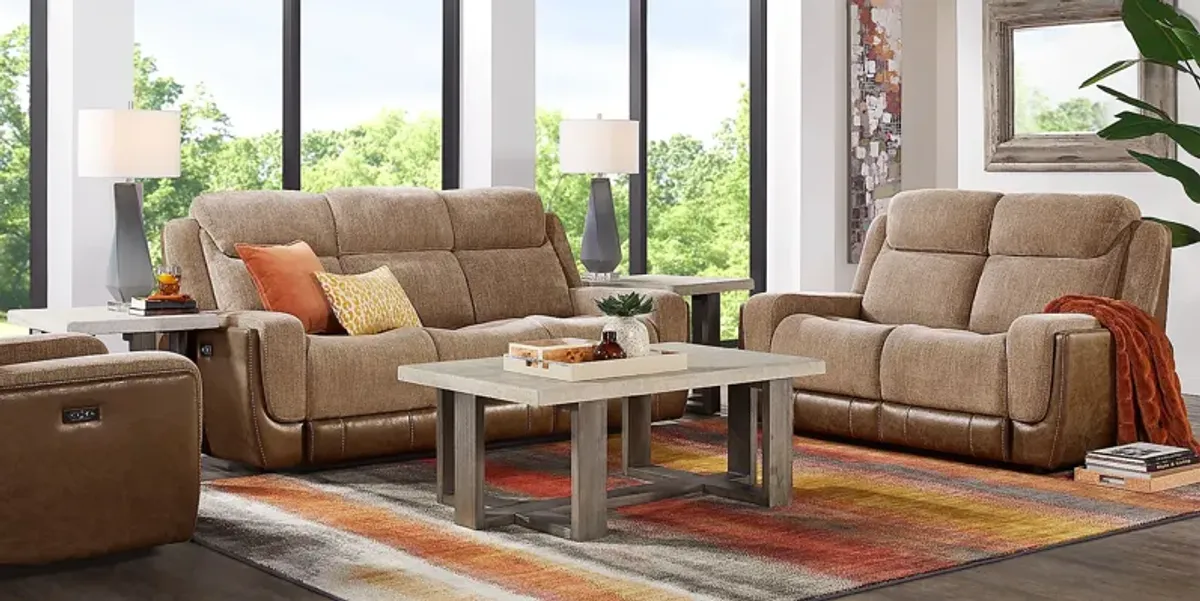 State Street Camel 7 Pc Living Room with Dual Power Reclining Sofa