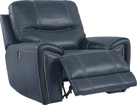Italo Blue Leather Dual Power Recliner