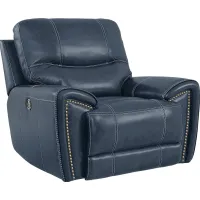 Italo Blue Leather Dual Power Recliner