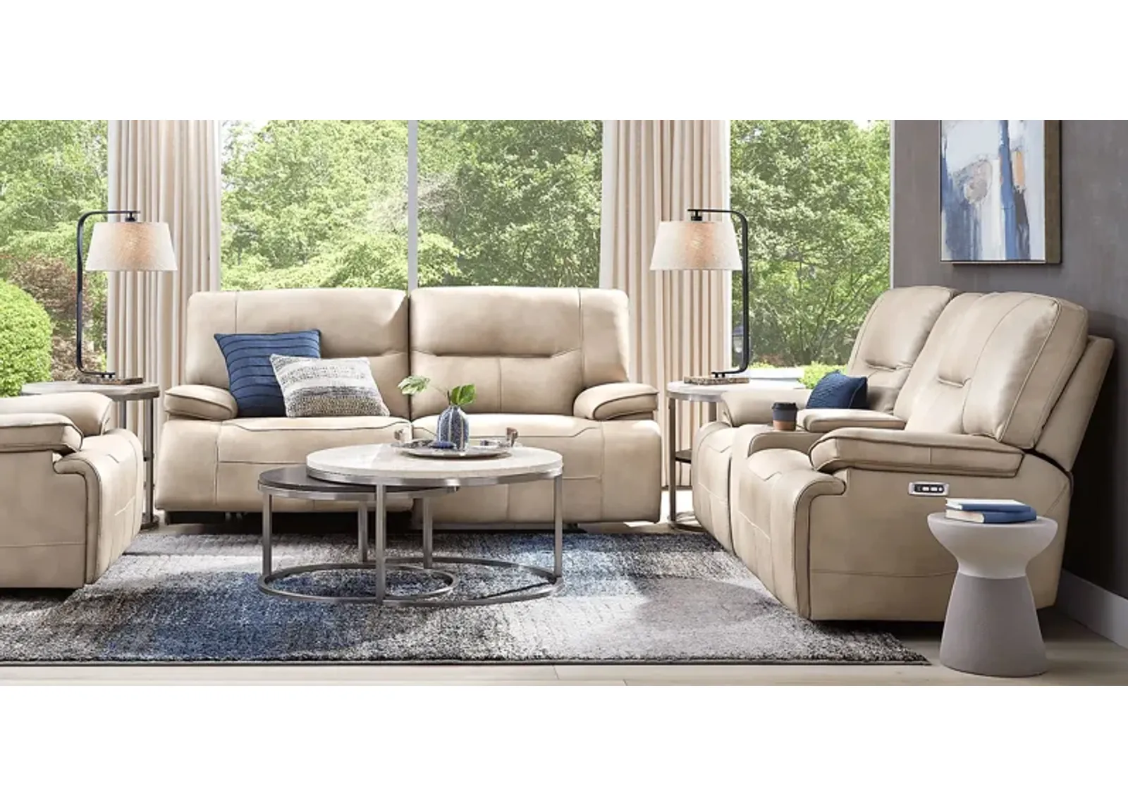 Caletta Way Beige Leather 8 Pc Dual Power Reclining Living Room