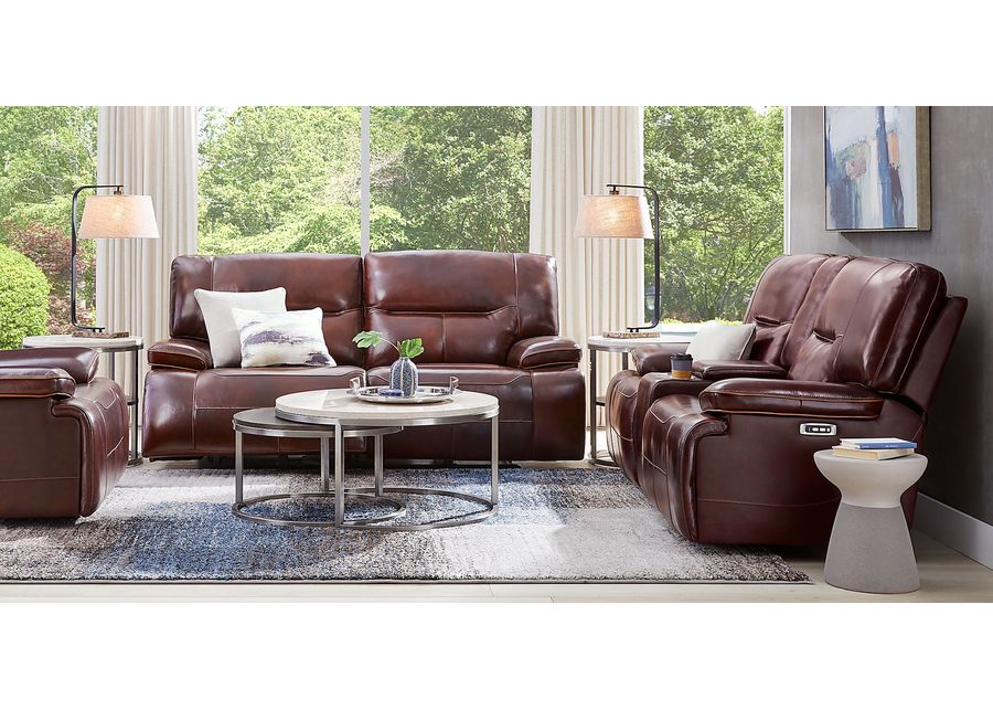 Caletta Way Merlot Leather 8 Pc Dual Power Reclining Living Room