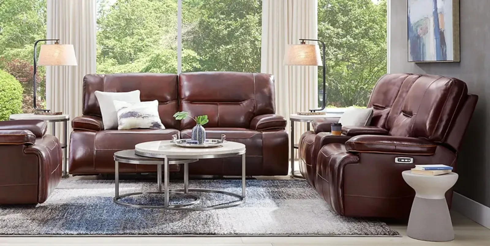 Caletta Way Merlot Leather 8 Pc Dual Power Reclining Living Room