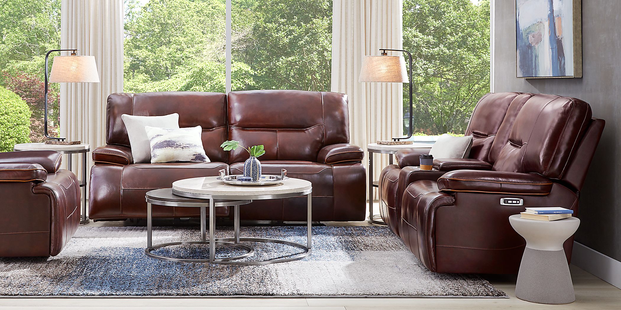 Caletta Way Merlot Leather 8 Pc Dual Power Reclining Living Room