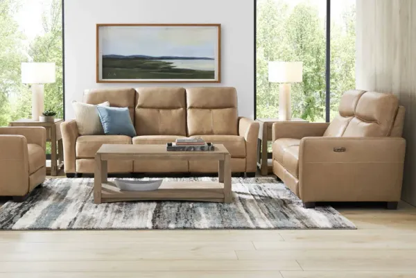 Maestro Sand Leather 6 Pc Dual Power Reclining Living Room