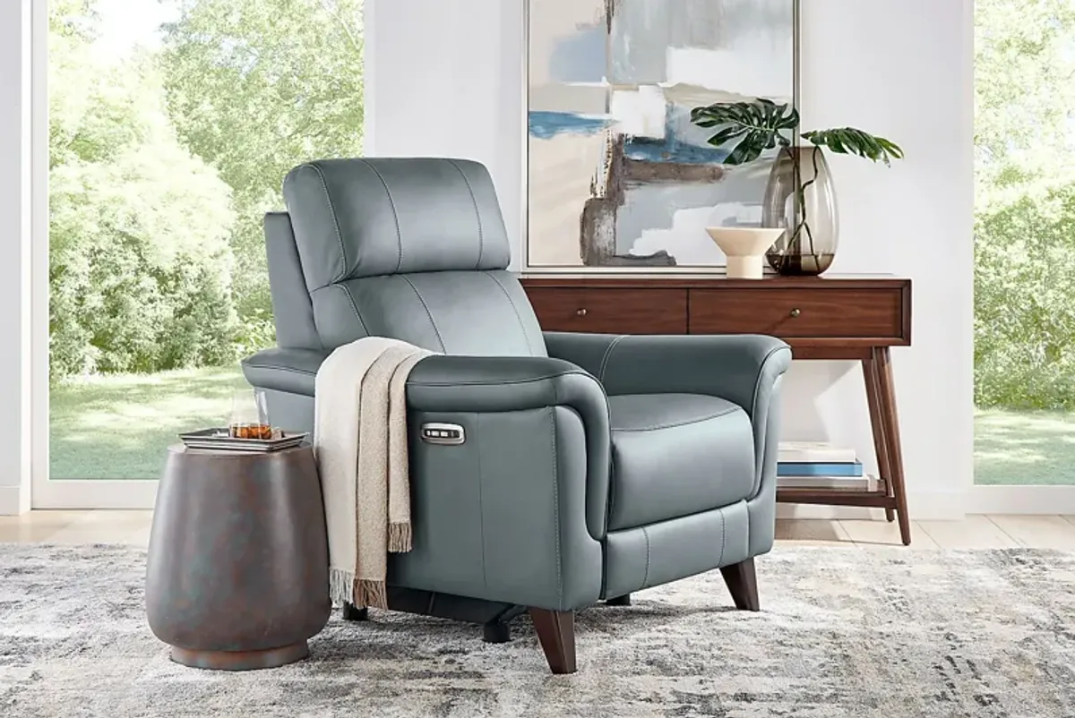 Antonella Blue Leather 8 Pc Dual Power Reclining Living Room