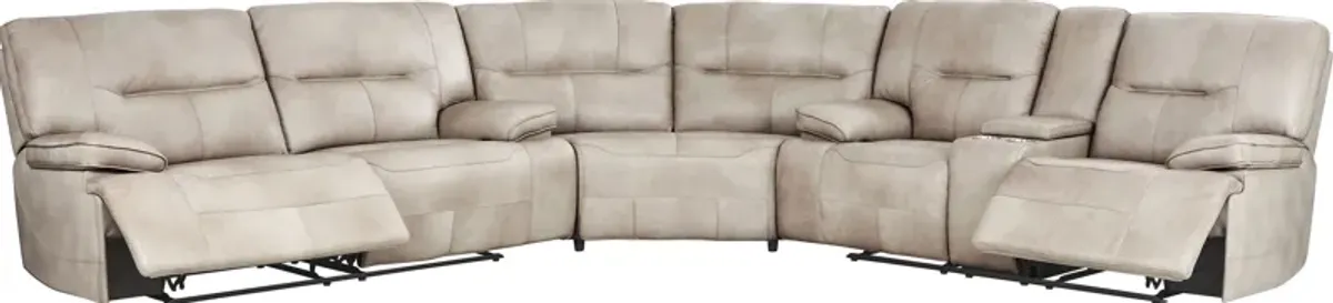 Caletta Way Beige Leather 3 Pc Reclining Sectional