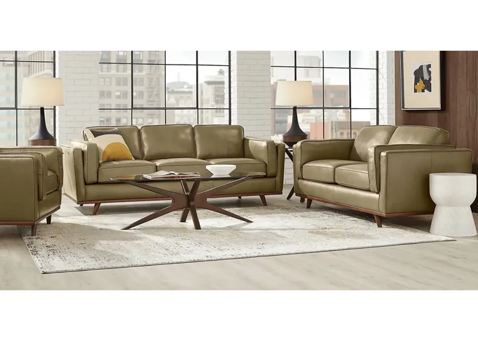 Duluth Olive Leather 7 Pc Living Room with Gel Foam Sleeper Sofa