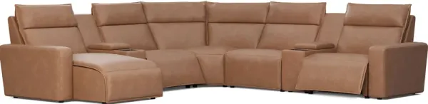 Saddle 7 Pc Dual Power Reclining ModularTwo with Media Consoles