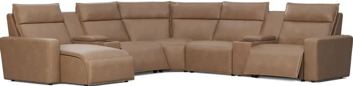 Saddle 7 Pc Dual Power Reclining ModularTwo with Media Consoles