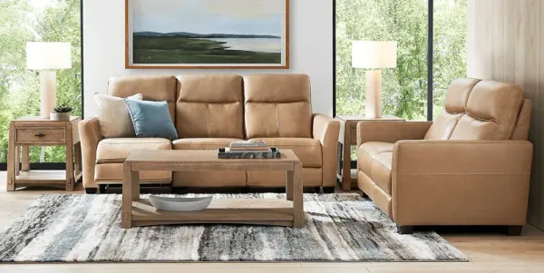 Maestro Sand Leather 2 Pc Living Room with Dual Power Reclining Sofa