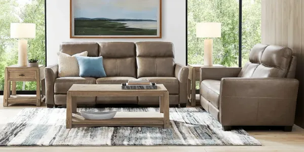 Maestro Mushroom Leather 2 Pc Living Room with Dual Power Reclining Sofa