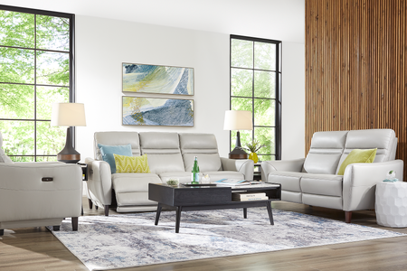 Larino Light Gray Leather 2 Pc Living Room with Dual Power Reclining Sofa