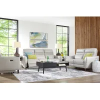 Larino Light Gray Leather 2 Pc Living Room with Dual Power Reclining Sofa
