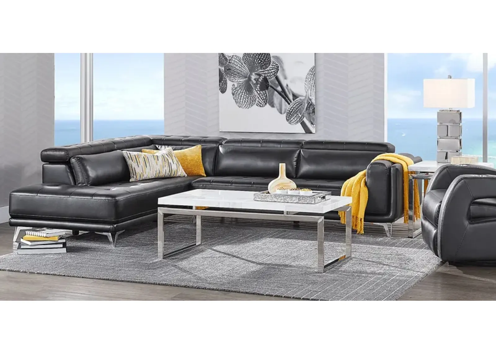 Hudson Heights Black 6 Pc Sectional Living Room