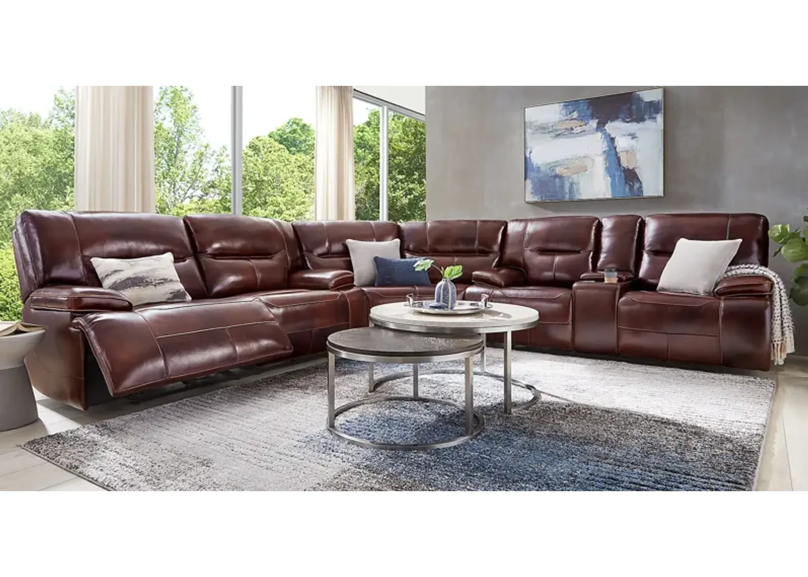 Caletta Way Merlot Leather 6 Pc Reclining Sectional Living Room