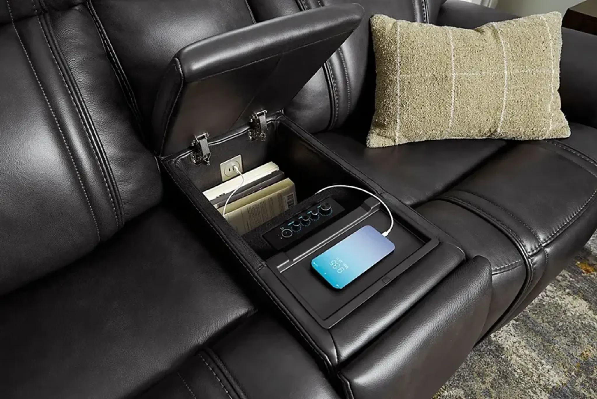 Sound Tech by Shaq Black Leather 5 Pc Triple Power Reclining Living ...