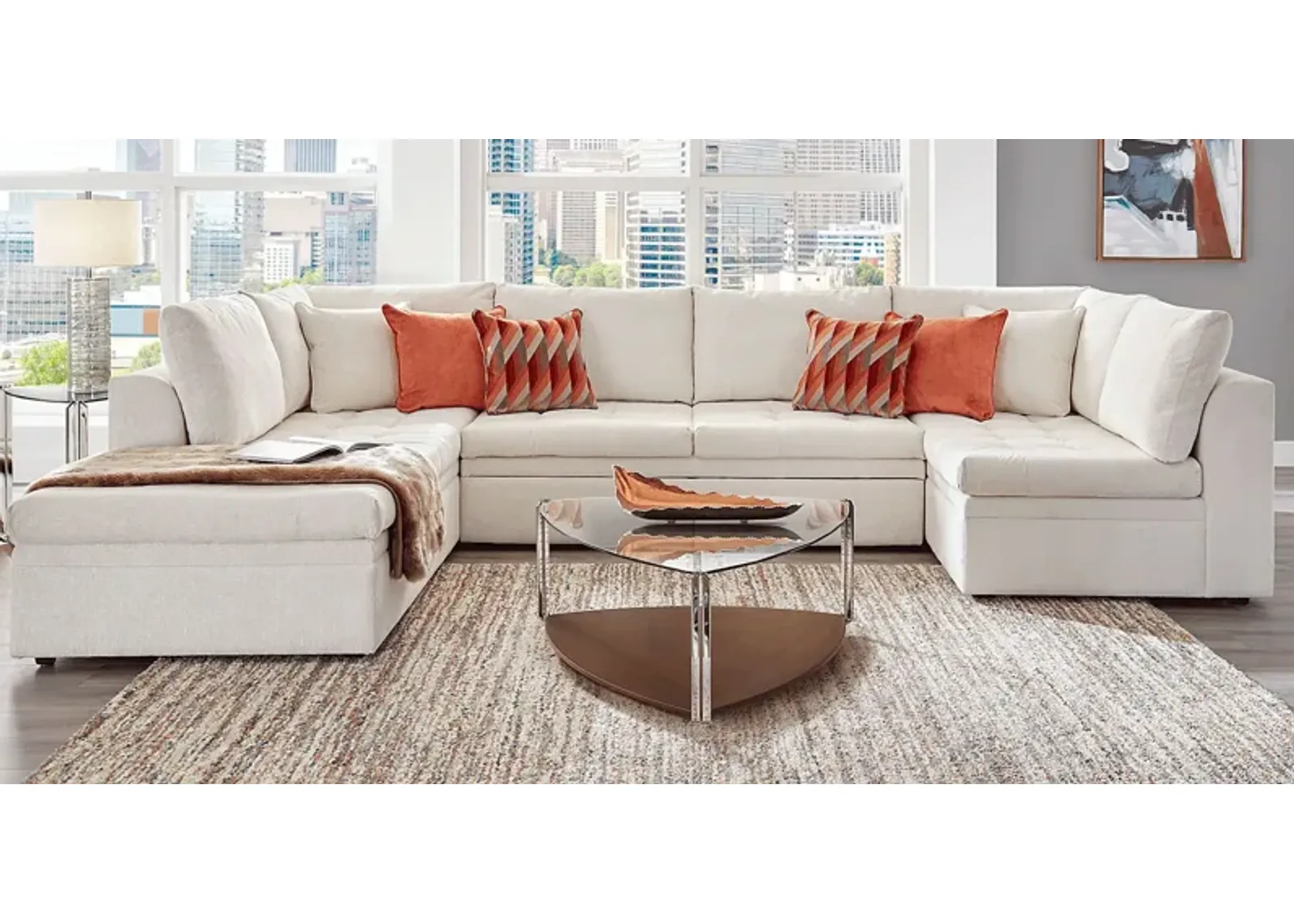 Sheridan Square Off-White 5 Pc Sleeper Sectional Living Room