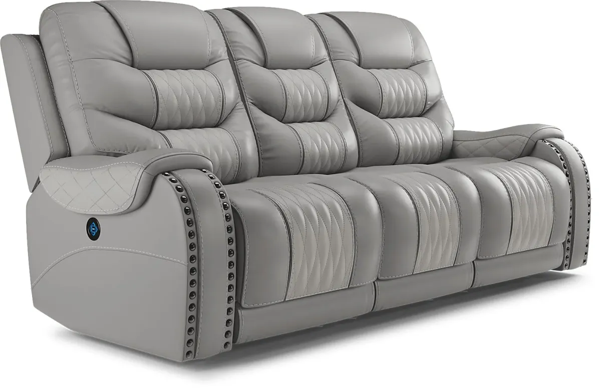 Headliner Gray Leather 2 Pc Dual Power Reclining Living Room