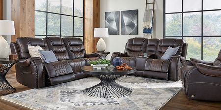 Headliner Brown Leather 2 Pc Dual Power Reclining Living Room