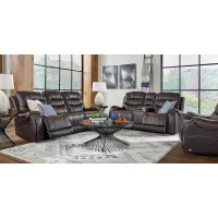 Headliner Brown Leather 2 Pc Dual Power Reclining Living Room