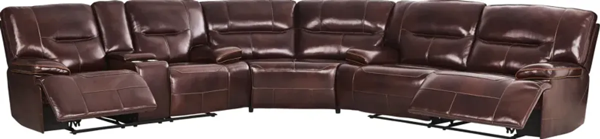 Caletta Way Merlot Leather 7 Pc Reclining Sectional Living Room