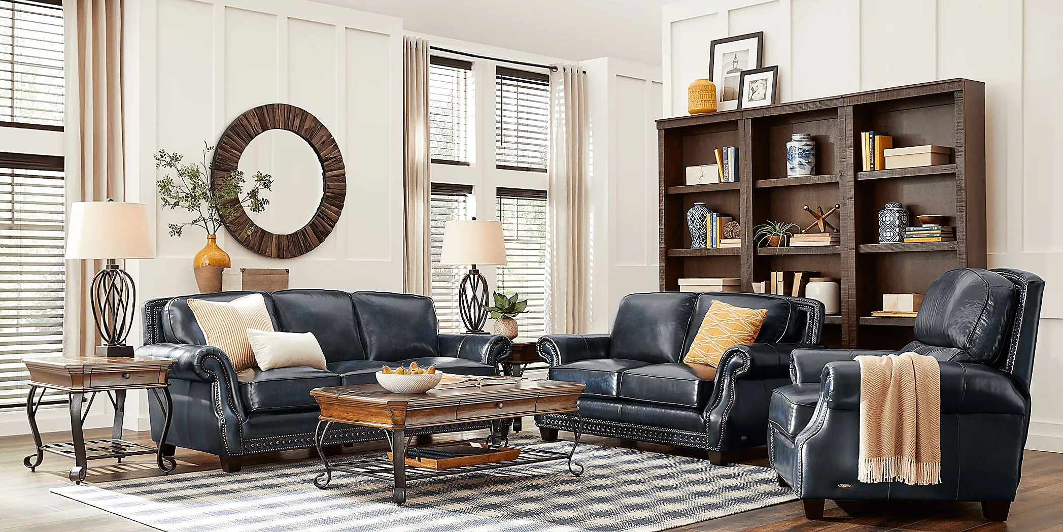 Cindy Crawford Home Calvano Blue Leather 6 Pc Living Room