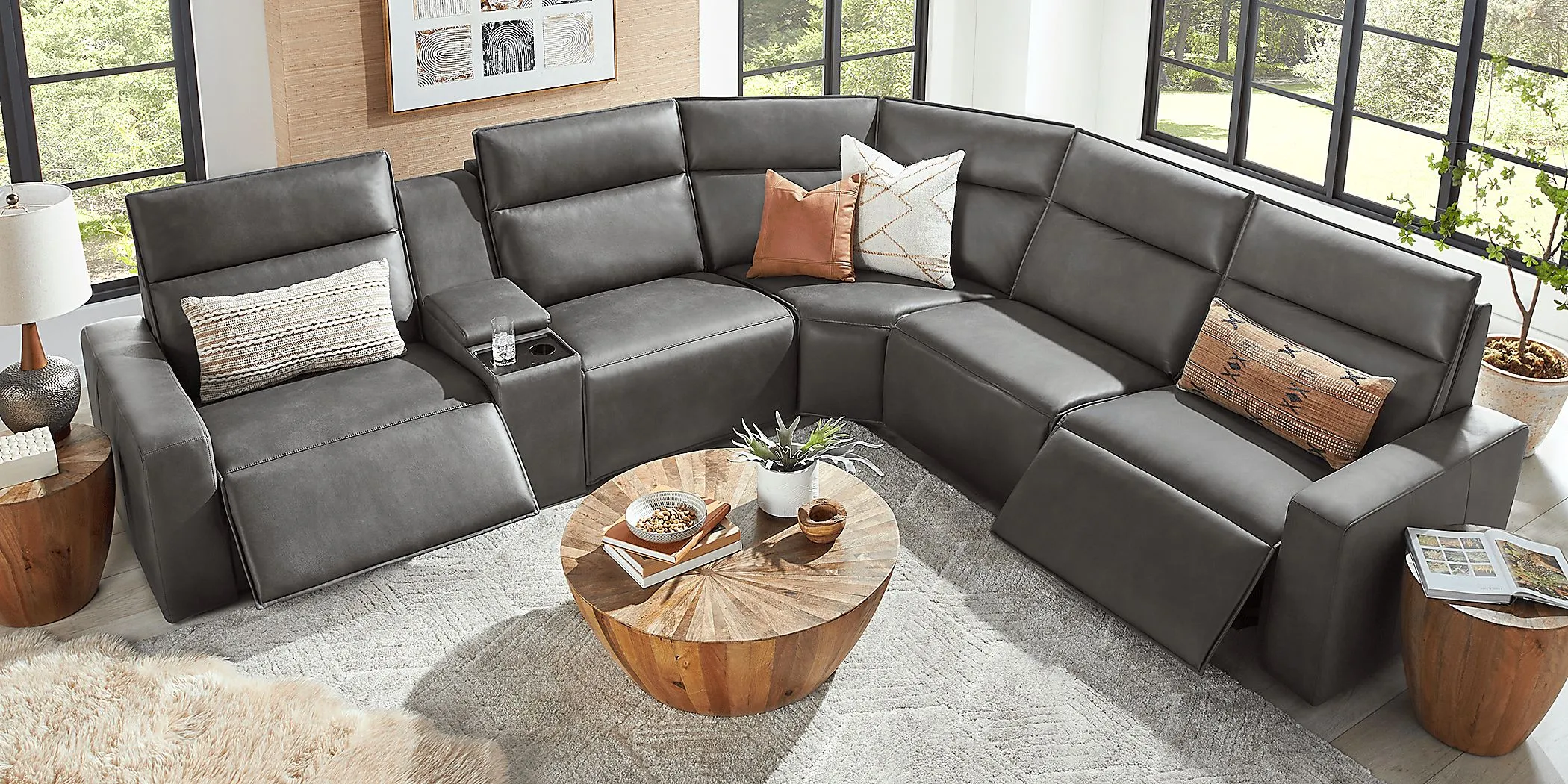 ModularTwo Charcoal 6 Pc Dual Power Reclining Sectional with Media Console