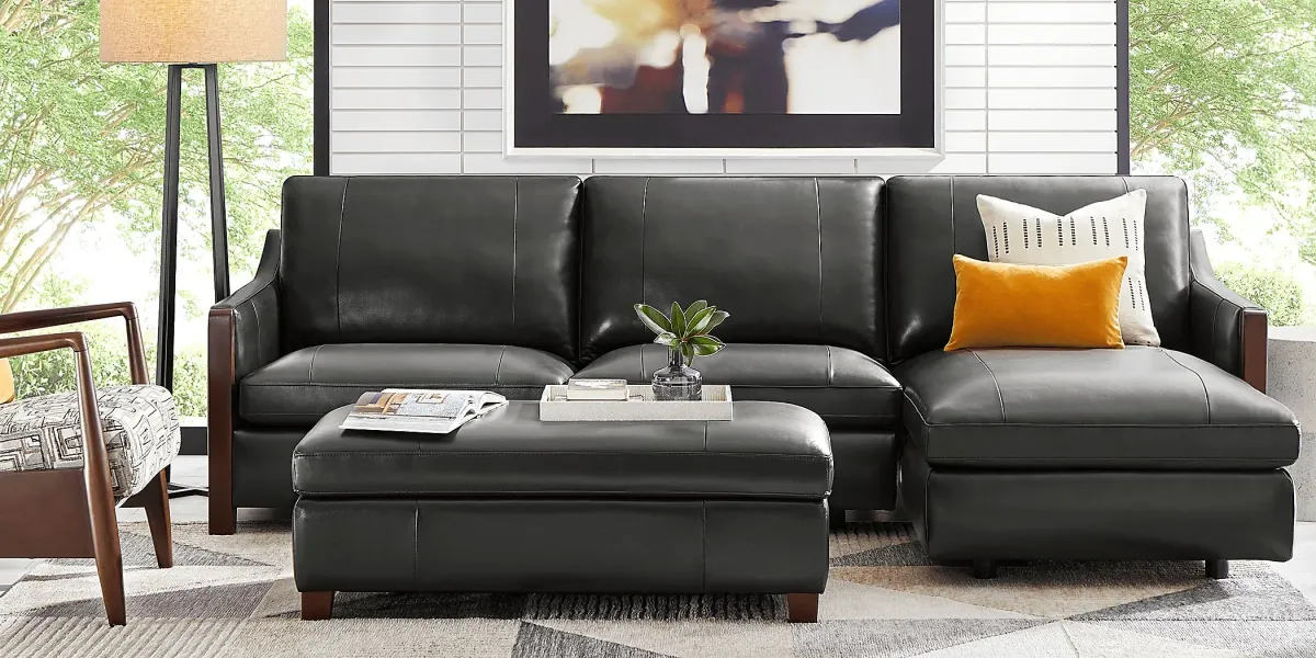 Greenwich Loft Black Leather 2 Pc Sectional