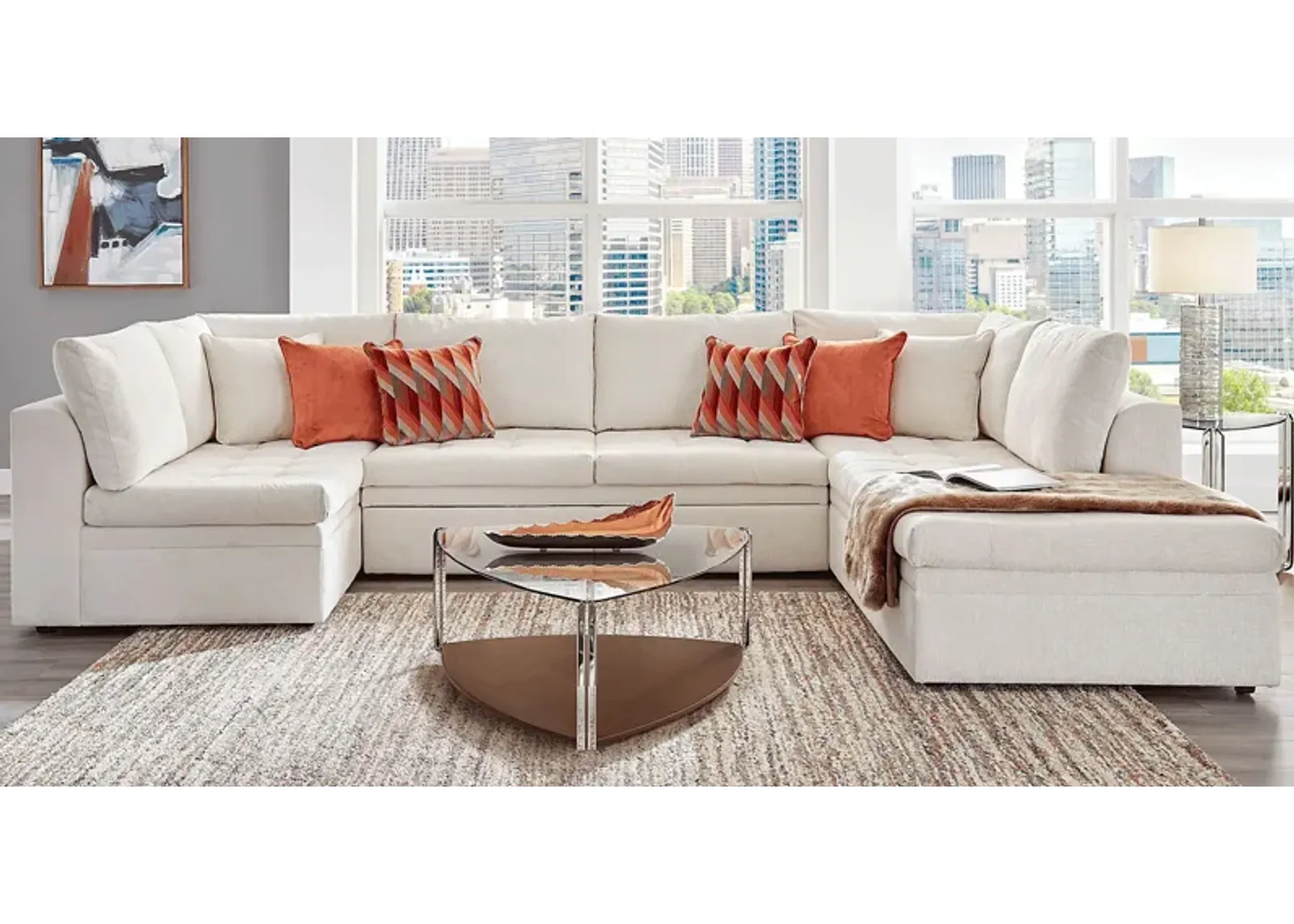 Sheridan Square Off-White 5 Pc Sleeper Sectional Living Room