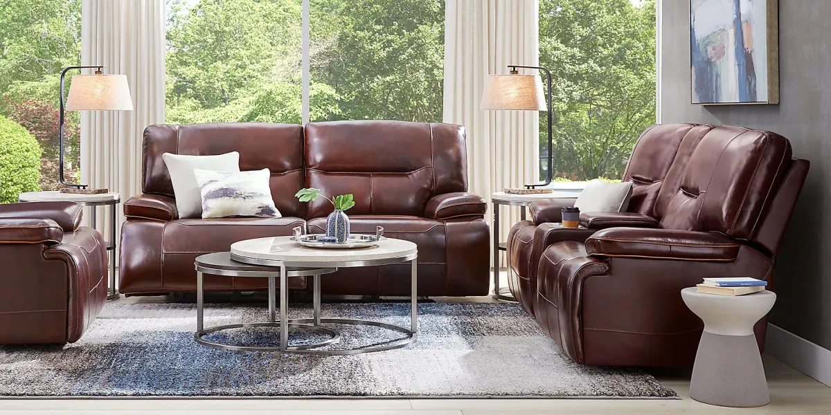 Caletta Way Merlot Leather 8 Pc Dual Power Reclining Living Room with Reclining Sofa