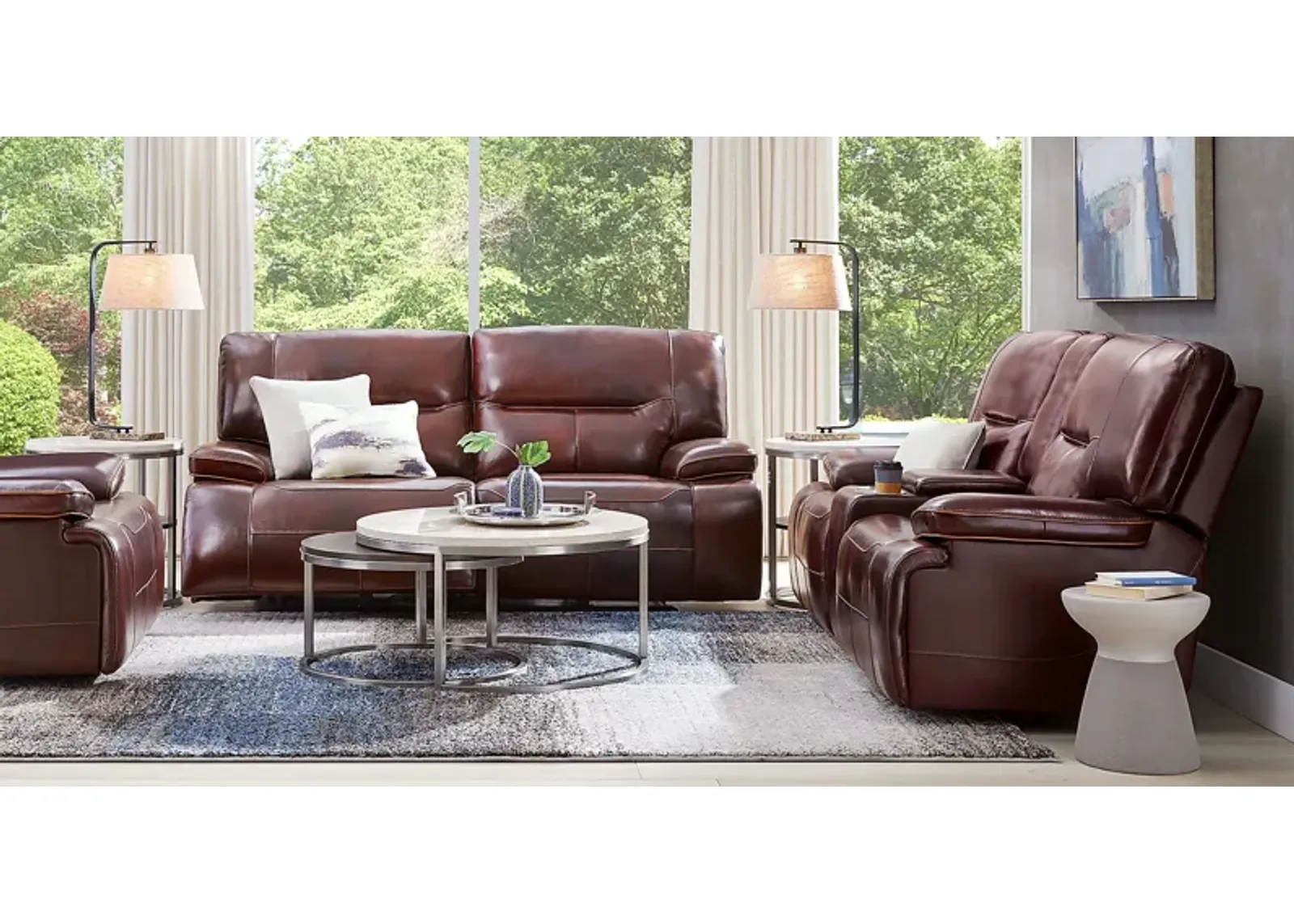 Caletta Way Merlot Leather 8 Pc Dual Power Reclining Living Room with Reclining Sofa