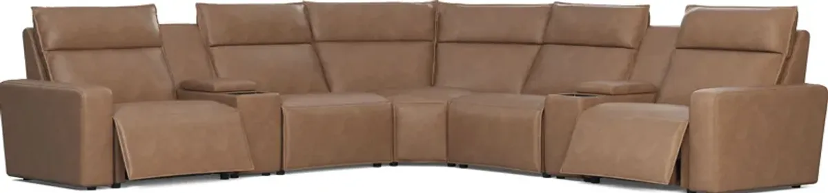 Saddle 7 Pc Dual Power Reclining ModularTwo with Media Consoles