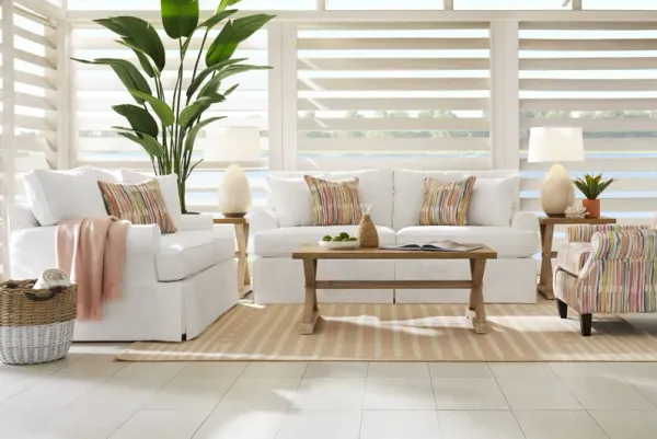 Beachside Walk White Denim Slipcover 7 Pc Living Room