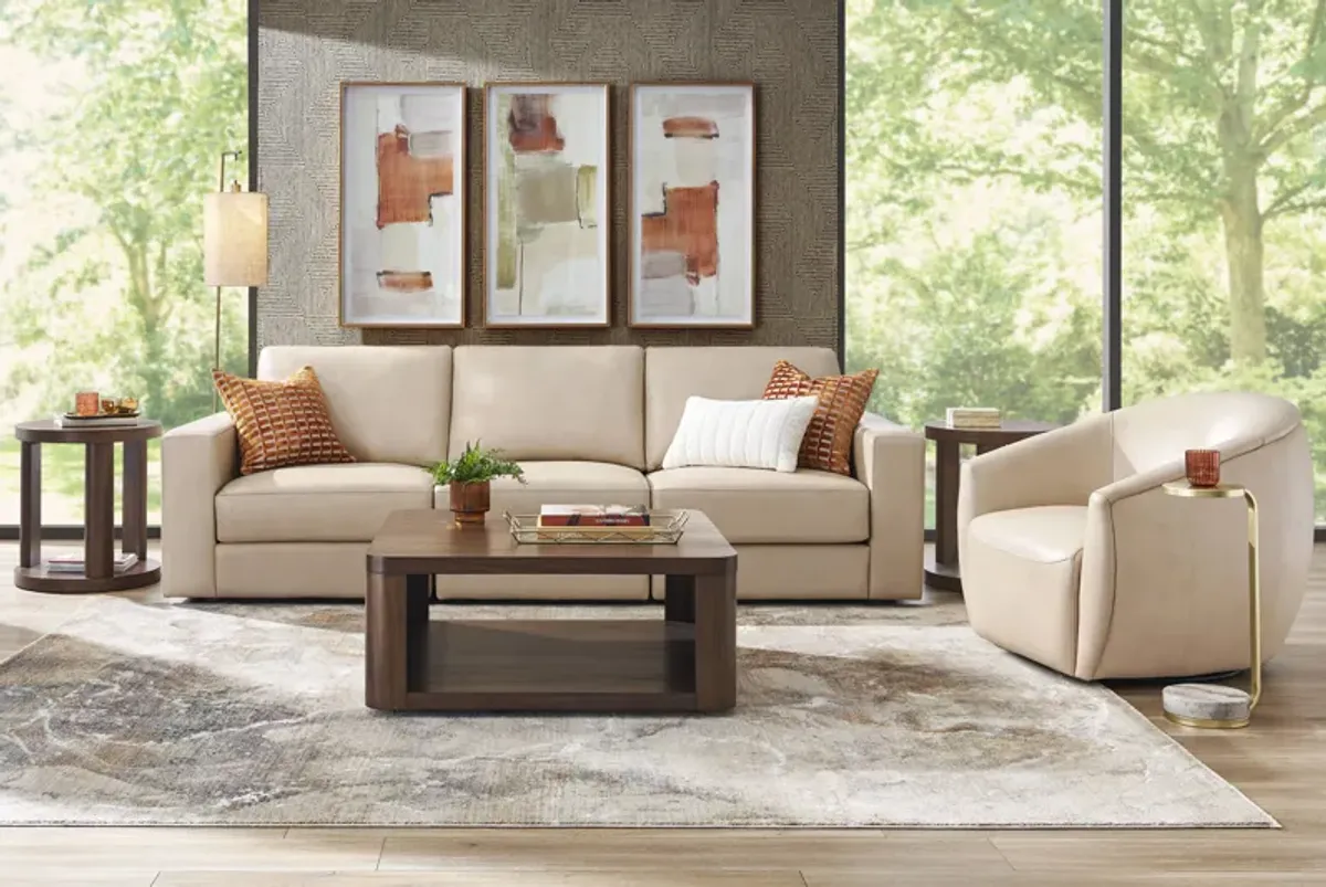 Venice Modular Almond Leather 3 Pc Sectional with Audio