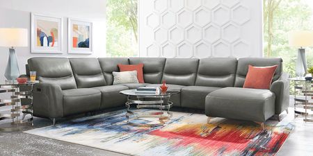 Domio Gray Leather 6 Pc Power Reclining Sectional