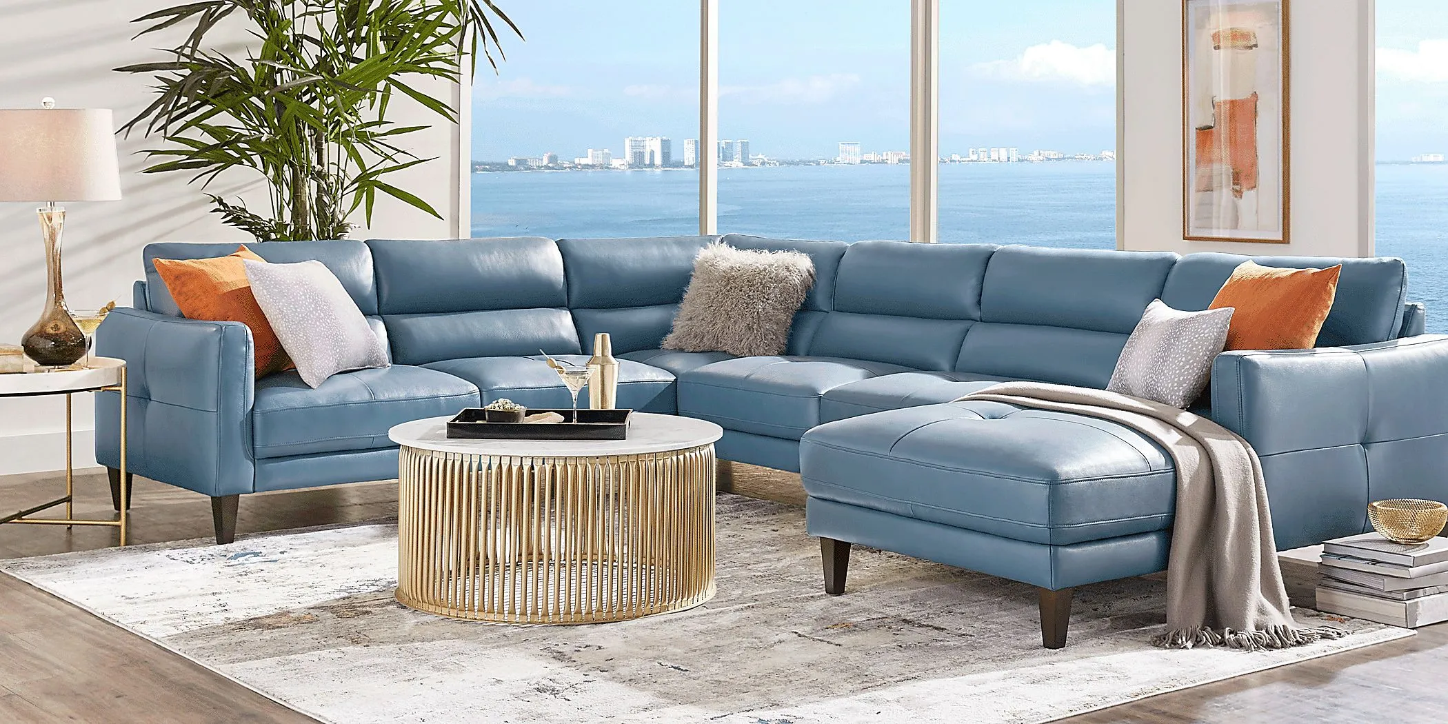 Marotta Ocean Leather 7 Pc Sectional Living Room