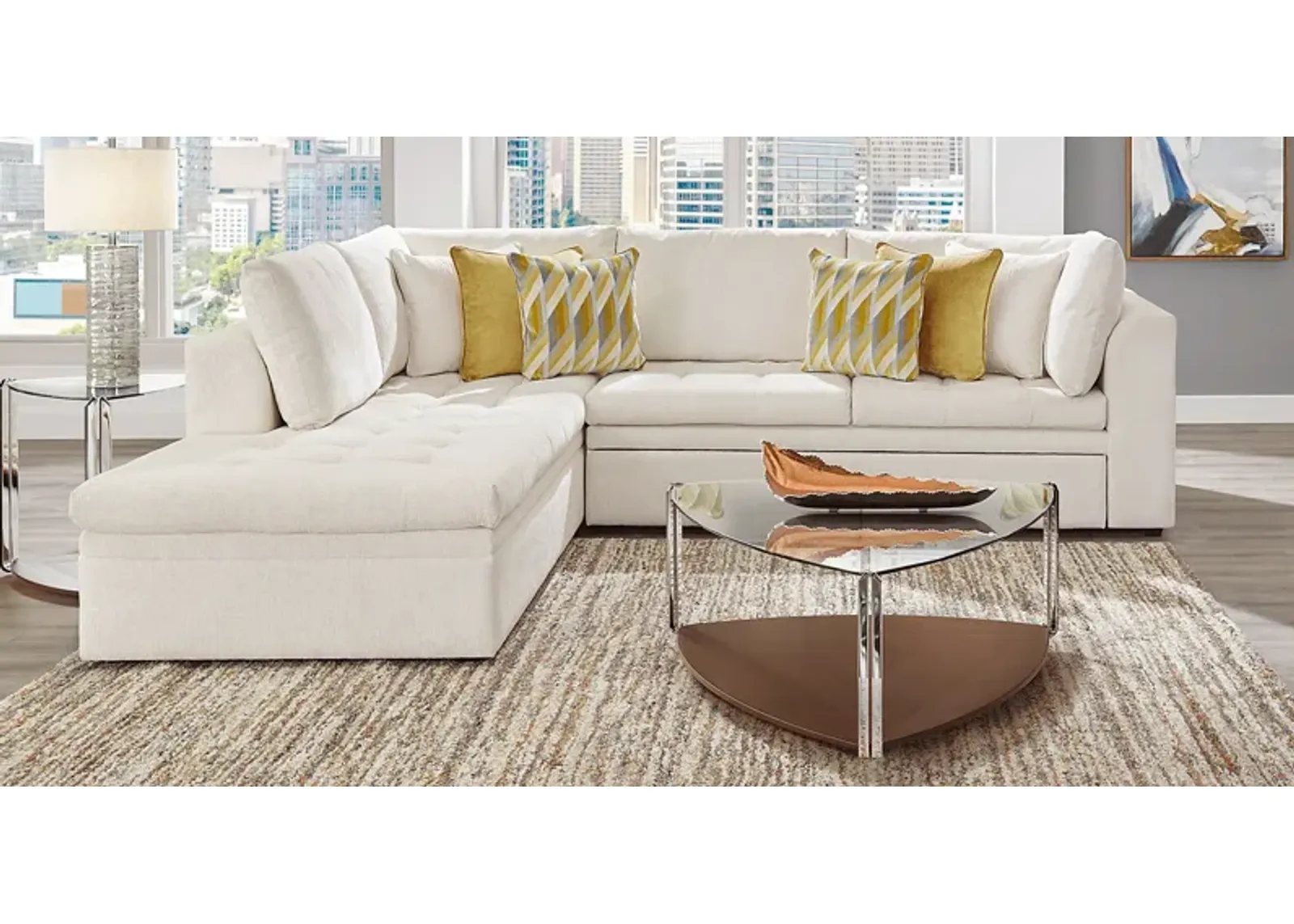 Sheridan Square Off-White 4 Pc Sleeper Sectional Living Room