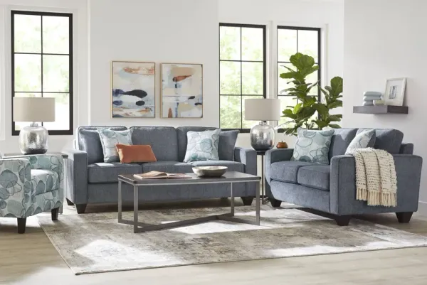 Alanis Bay Blue 7 Pc Living Room with Gel Foam Sleeper Sofa