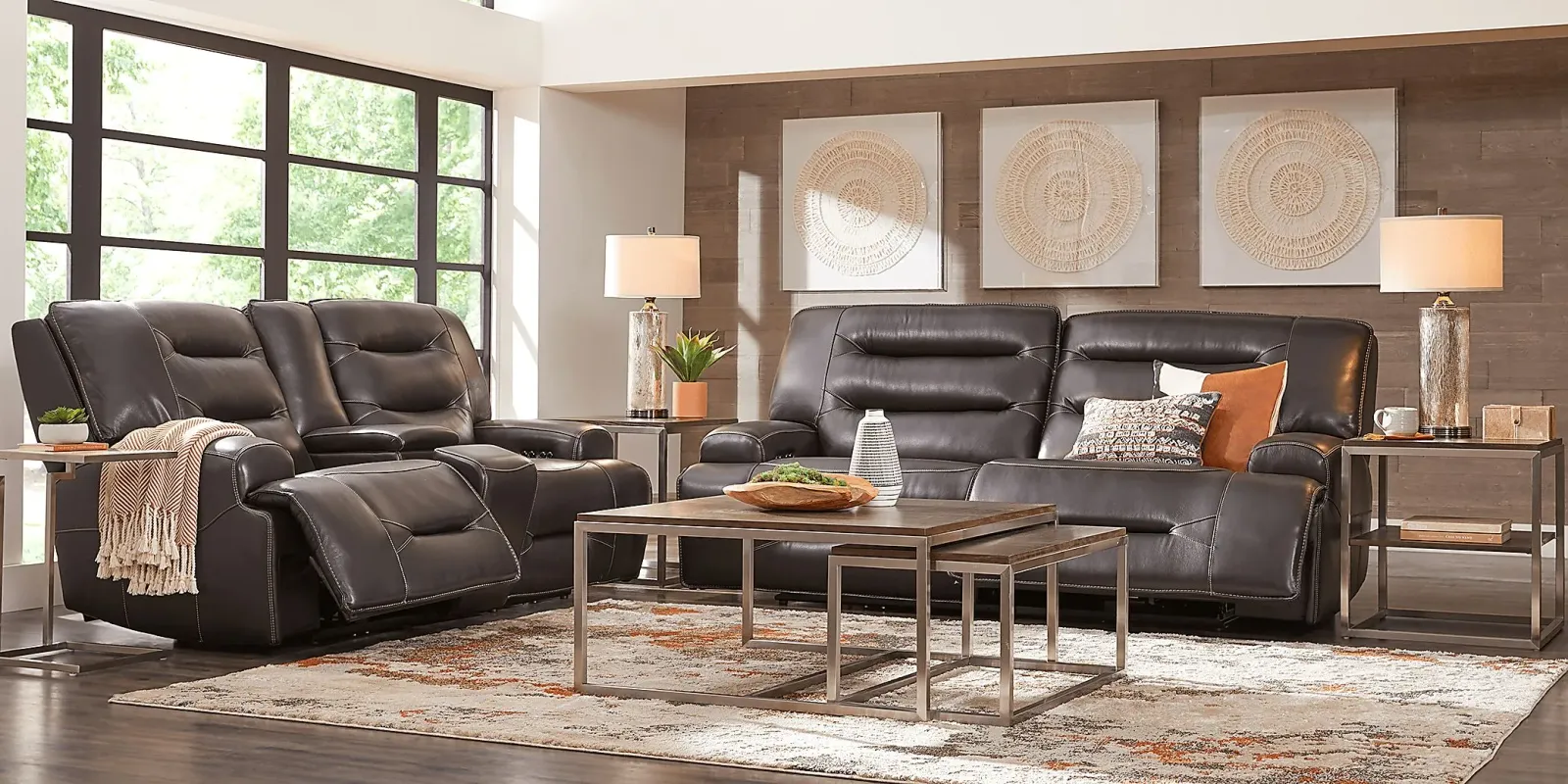 Farona Black Cherry Leather 5 Pc Dual Power Reclining Living Room