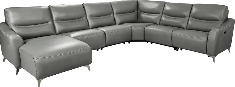 Domio Gray Leather 6 Pc Power Reclining Sectional