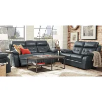Antonin Blue Leather 7 Pc Living Room with Reclining Sofa