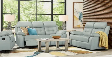 Antonin Aqua Leather 7 Pc Living Room with Reclining Sofa
