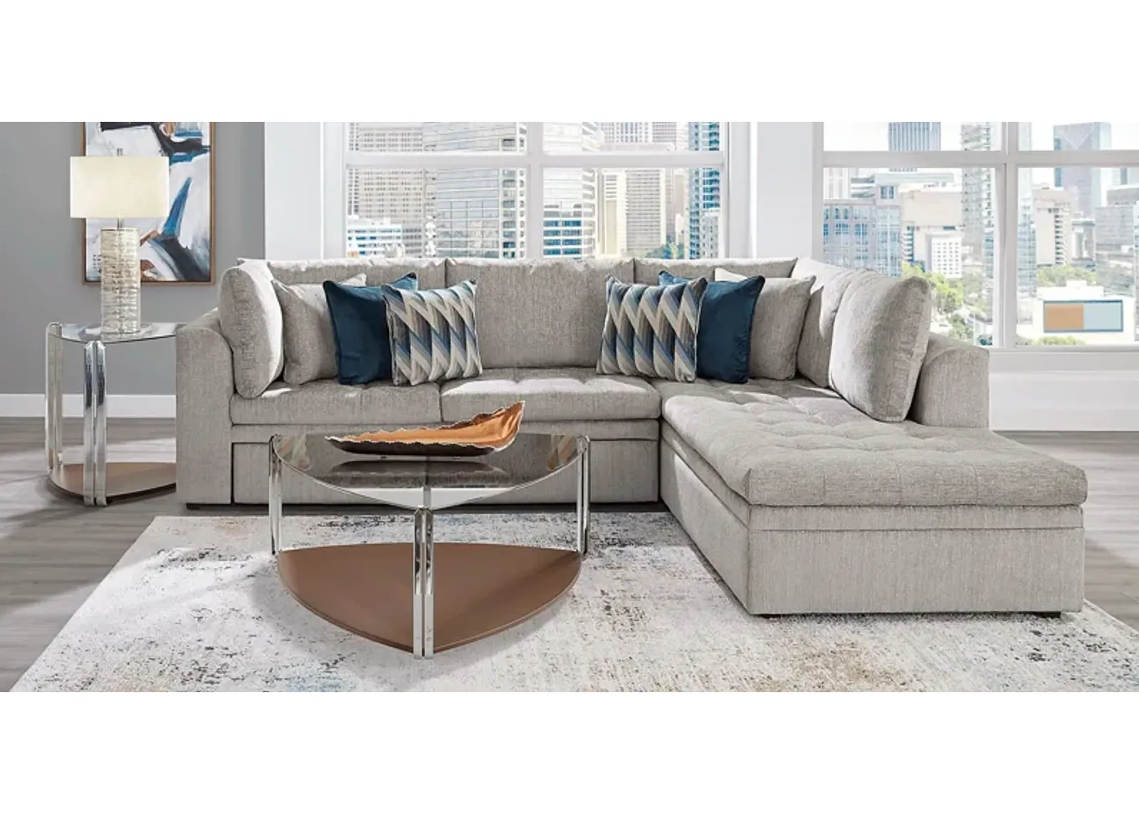 Sheridan Square Gray 4 Pc Sleeper Sectional Living Room